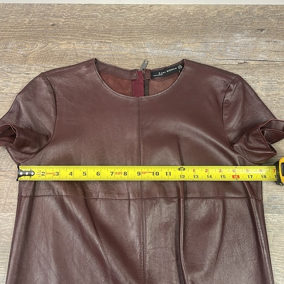 Zara Woman 100% Sheepskin Leather Dress (Deep Burgundy/Merlot) - Picture 10 of 12